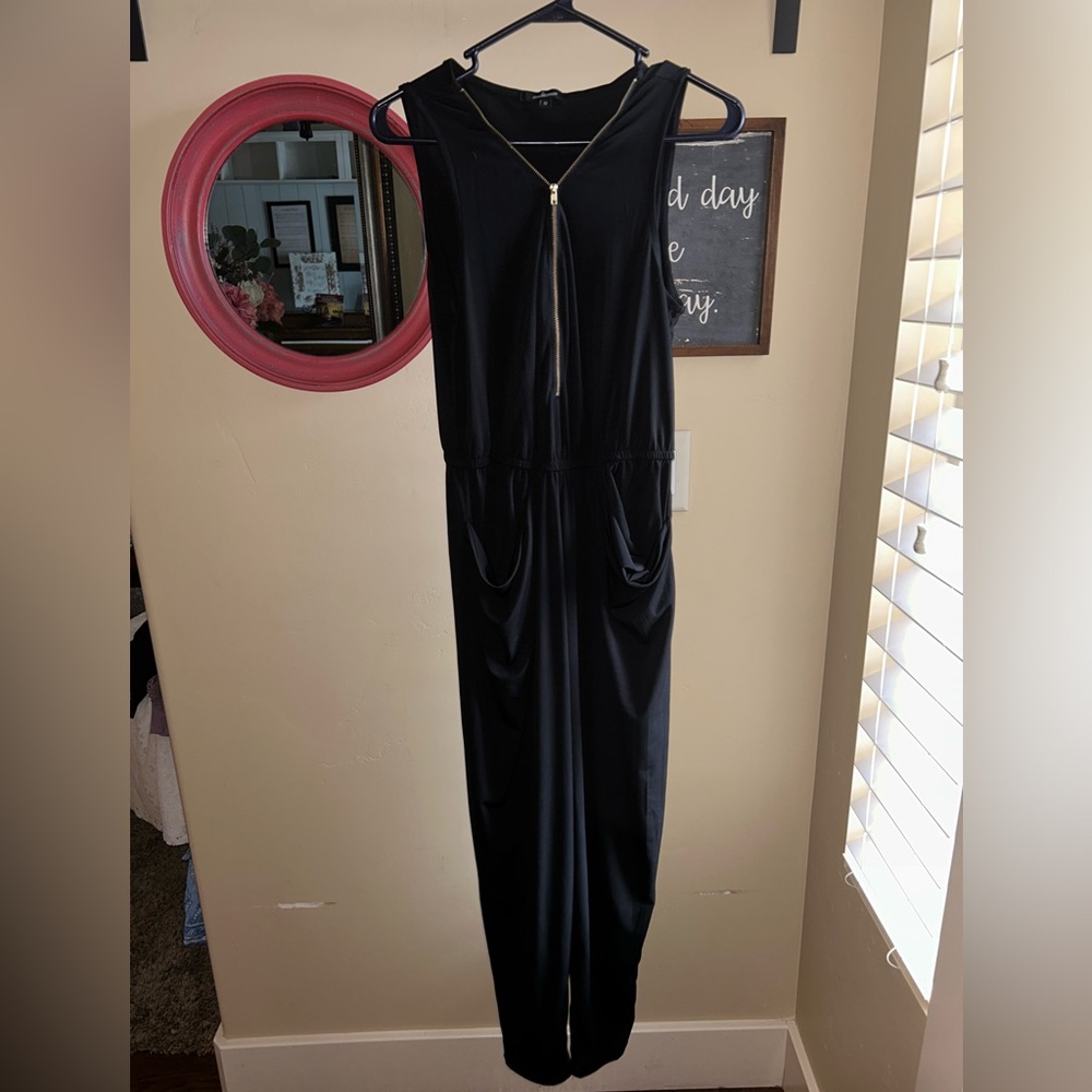 Black, sleeveless jumpsuit